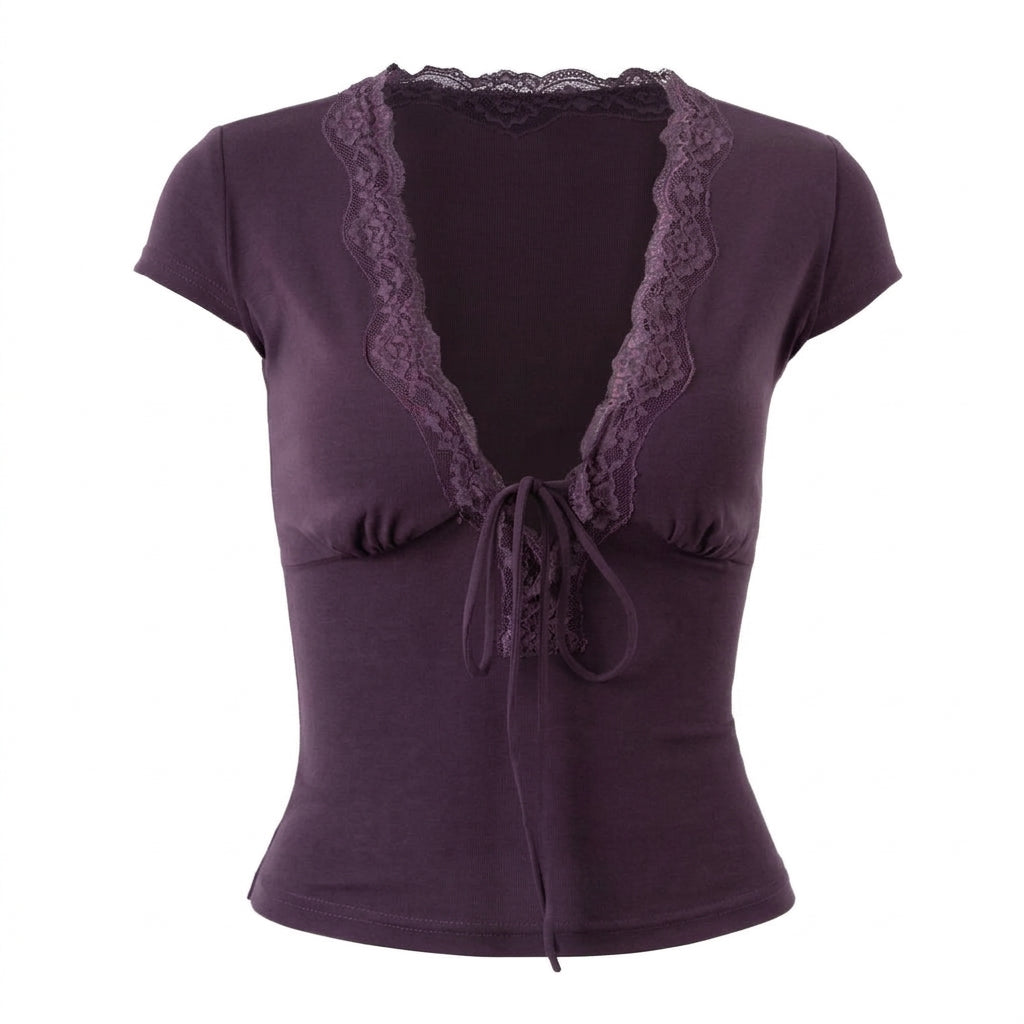 Fairycore Crop-Top mit Spitzenband vorne