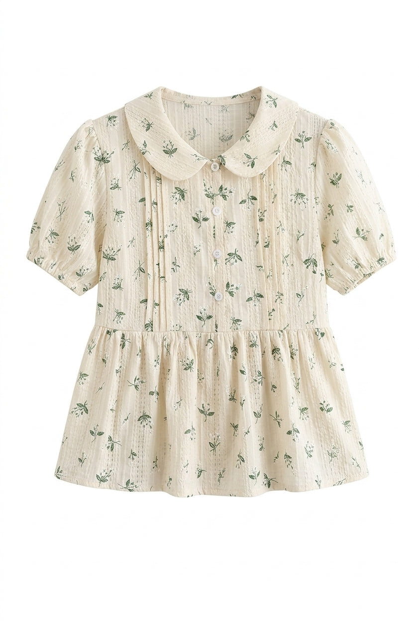 Cottagecore Botanical Sprig Peplum Top