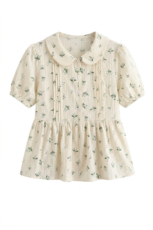 Cottagecore Botanical Sprig Peplum Top