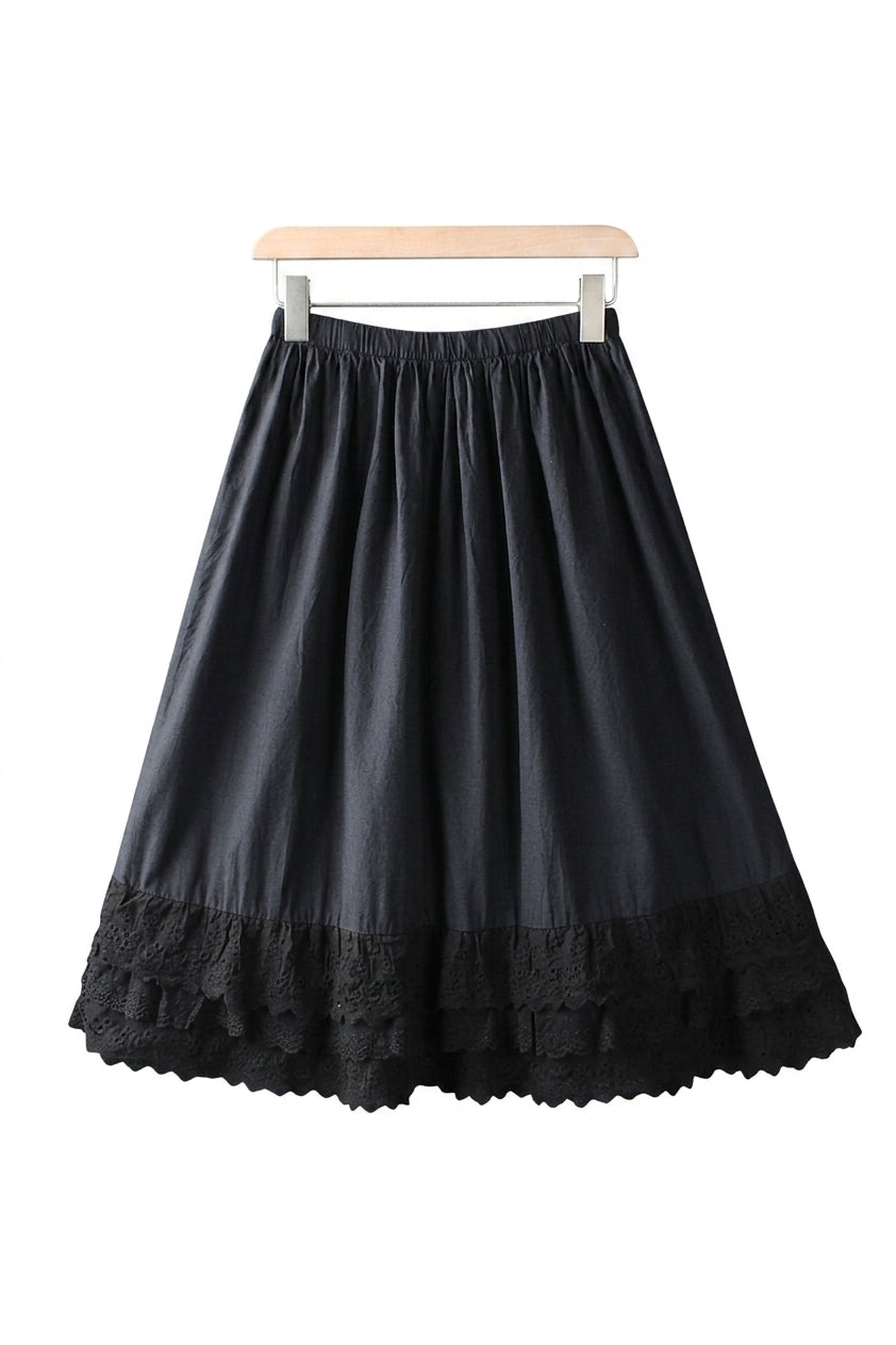 Dark Cottagecore Gathered Midi Skirt