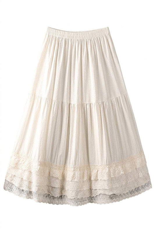 Mori Girl Tiered Lace Hem Skirt