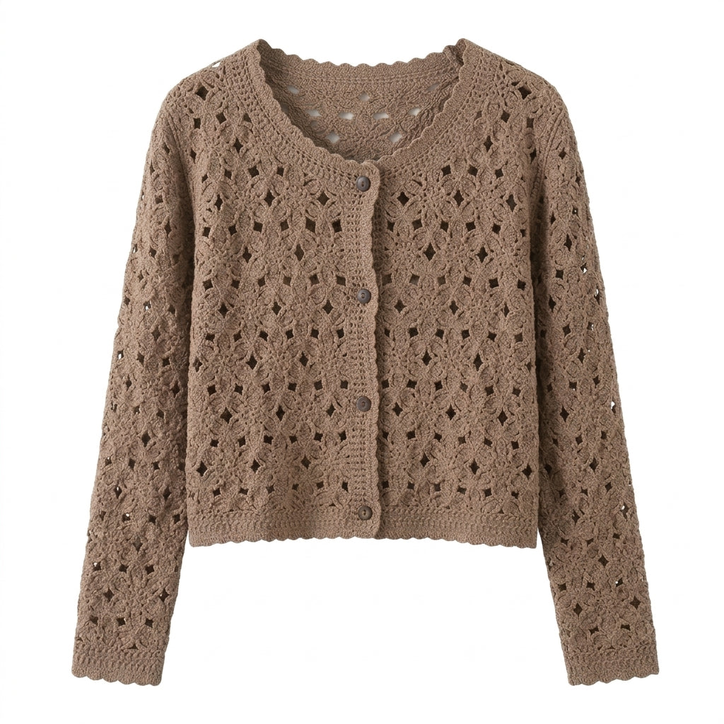 Mori Girl Hollow Floral Crochet Cardigan
