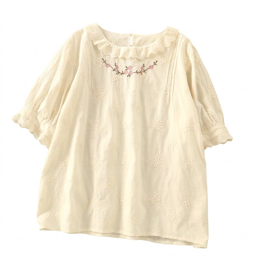 Cottagecore Rose Garland Ruffle Blouse