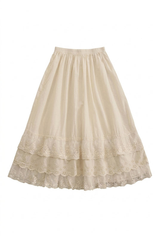 Cottagecore Broderie Anglaise Tiered Midi Skirt