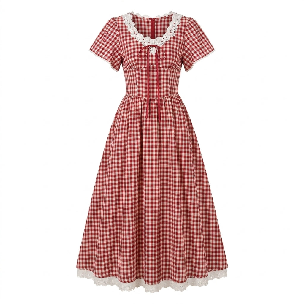 Cottagecore Midi Dress with Lace Collar