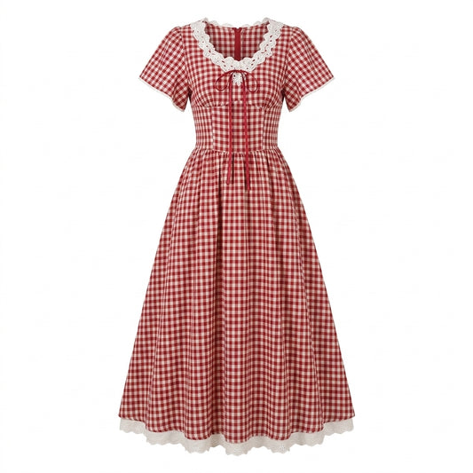Cottagecore Midi Dress with Lace Collar