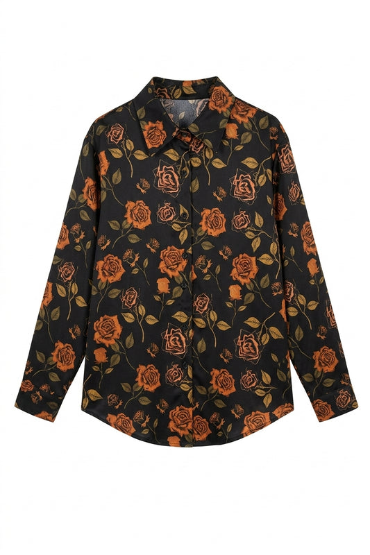 Retro Aesthetic Rose Print Blouse