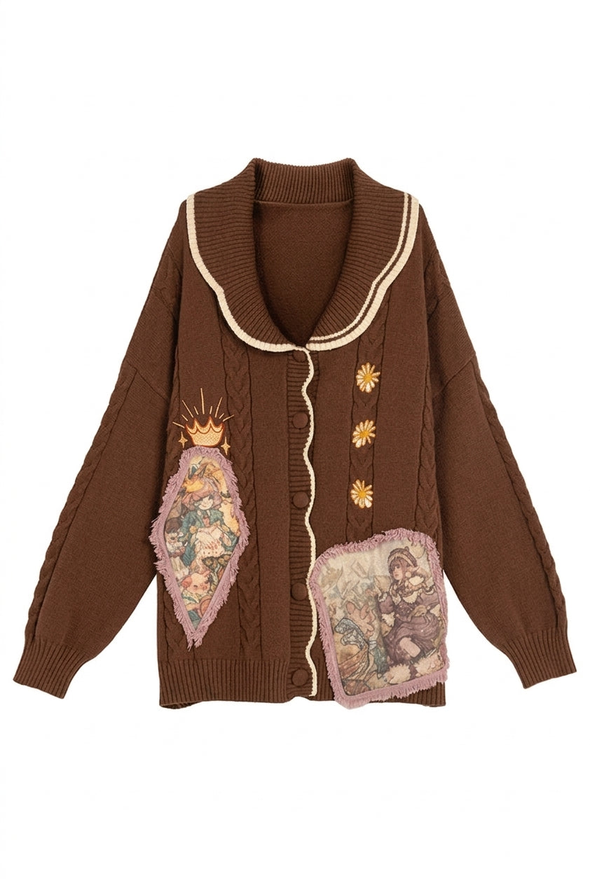 Mori Girl Patch Cable-Knit Cardigan