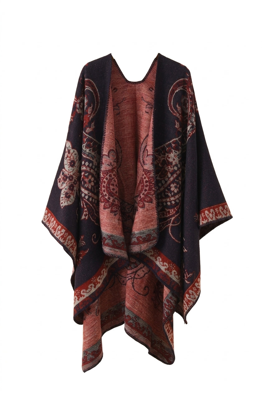 Vintage Aesthetic Folk-Baroque Woven Cape Poncho