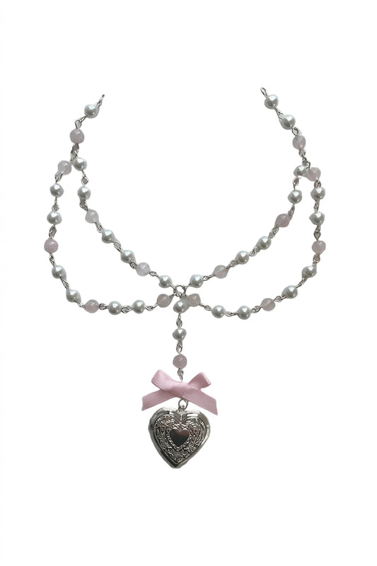 Ethereal Rose Quartz Heart Locket Necklace