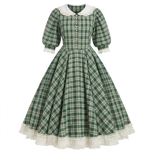 Vintage Aesthetic Maxi Dress in Forest Green