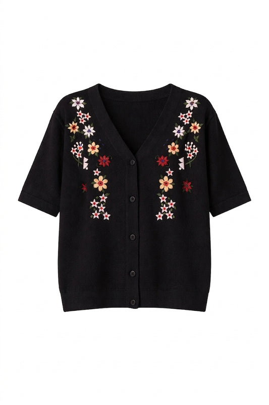 Dark Cottagecore Embroidered Knit Cardigan