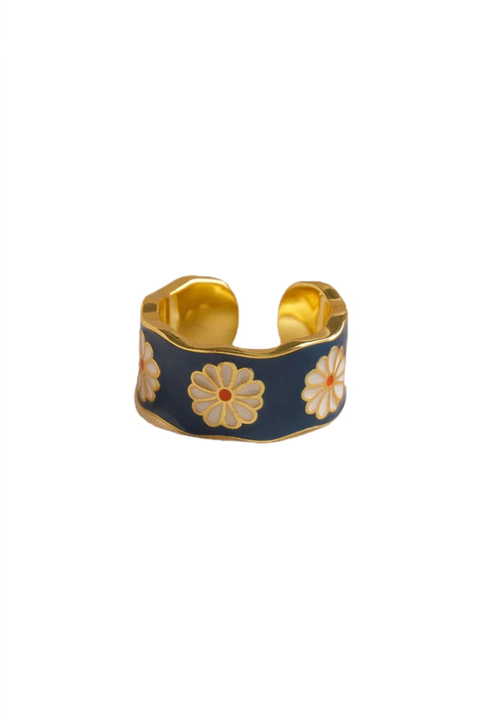 Vintage Aesthetic Enamel Daisy Band Ring