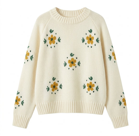Cottagecore Daisy Field Knit Sweater