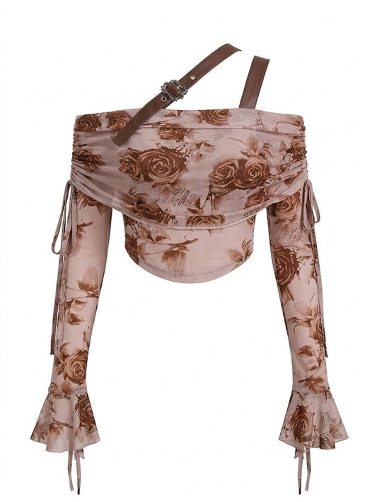 Fairy Grunge Sepia Rose Mesh Harness Top