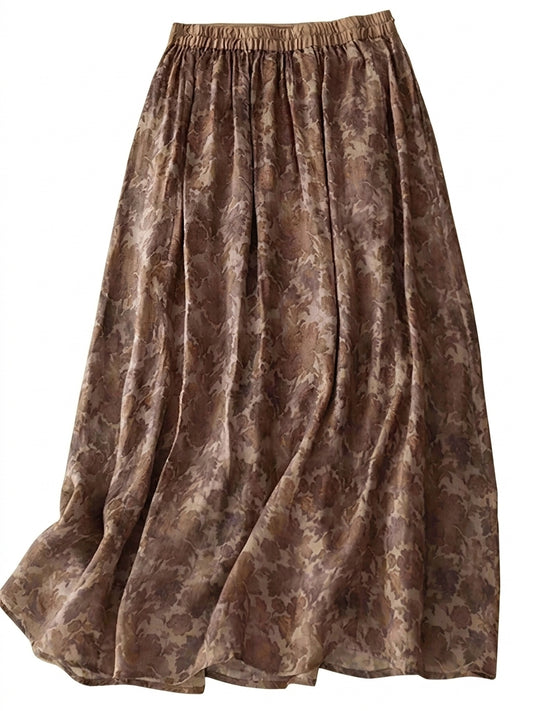 Vintage Aesthetic Faded Bloom Gathered Midi Skirt