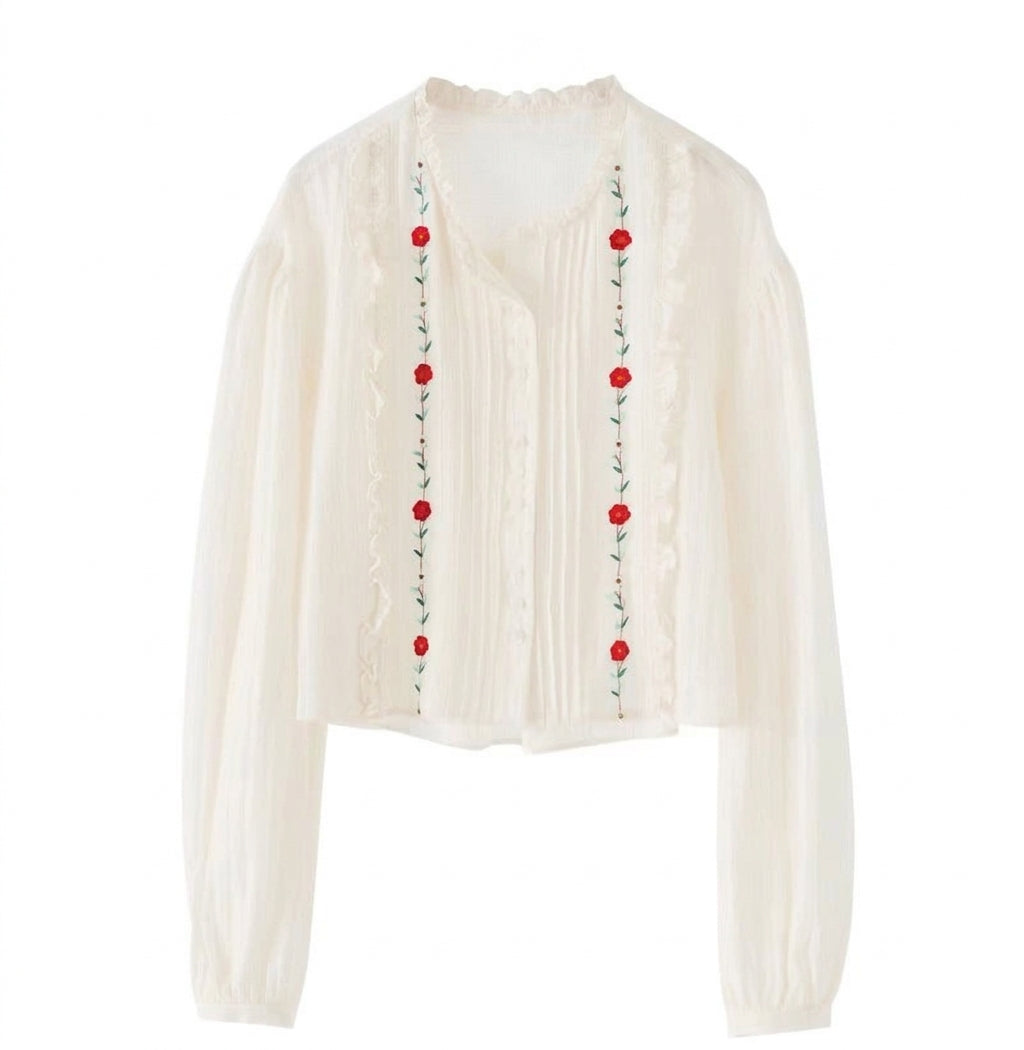 Mori Girl Bloom Embroidered Shirt
