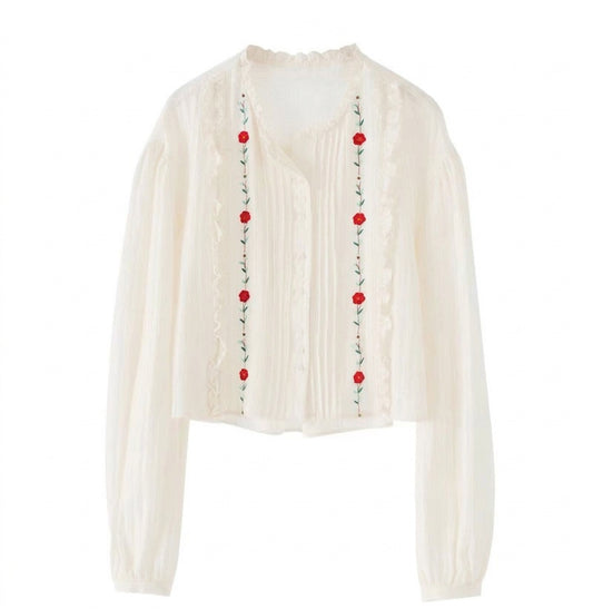Mori Girl Bloom Embroidered Shirt