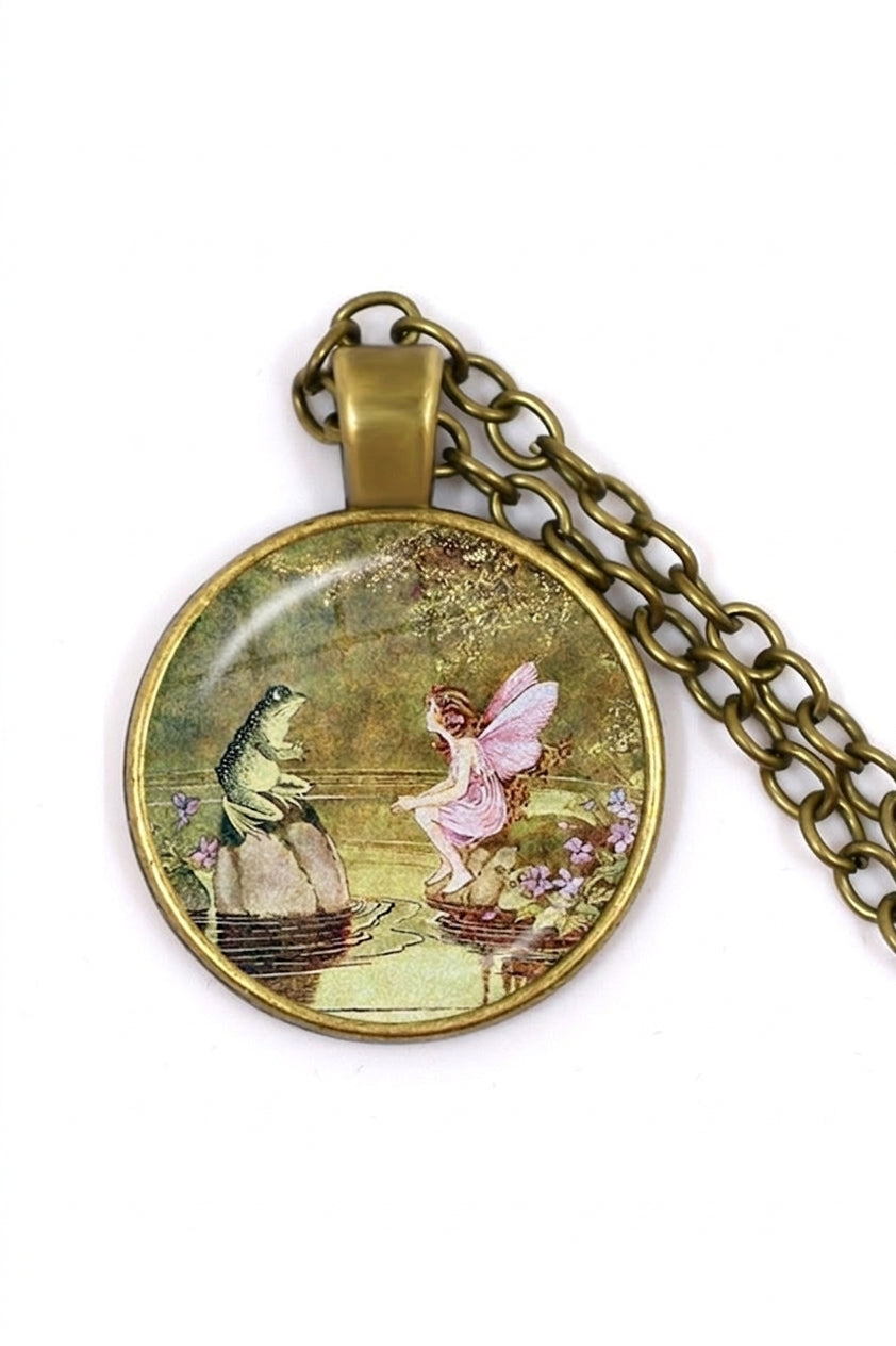 Fairycore Frog Pond Glass Cabochon Necklace