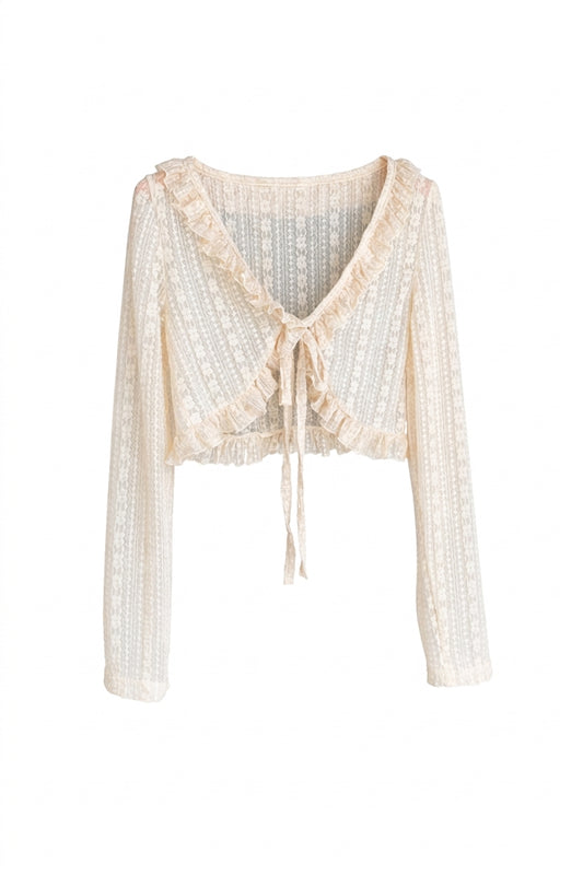 Fairycore Tie-Front Lace Cardigan