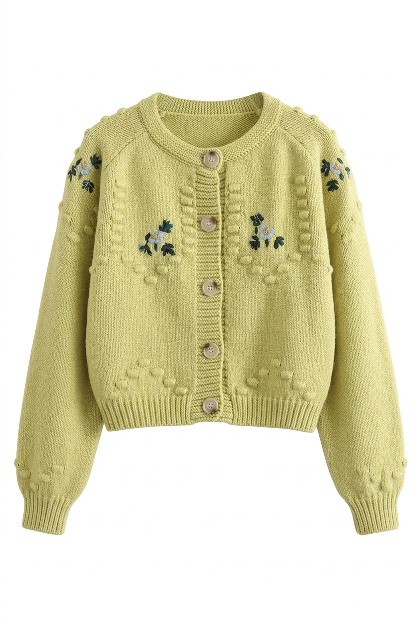 Cottagecore Forget-Me-Not Bobble Knit Cardigan