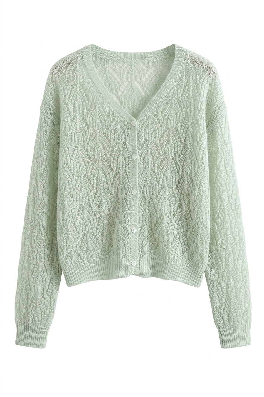 Ethereal Sage Openwork Lace Cardigan