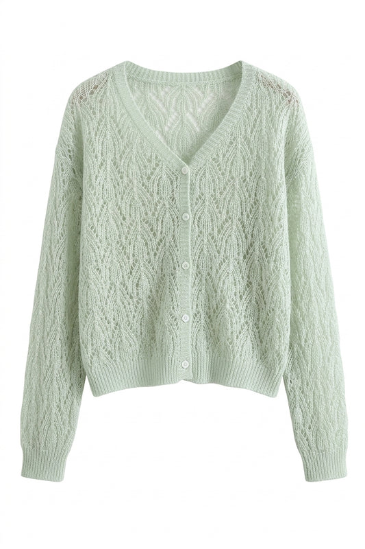 Ethereal Sage Openwork Lace Cardigan