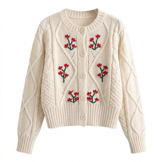 Cottagecore Tulip Cable Knit Cardigan