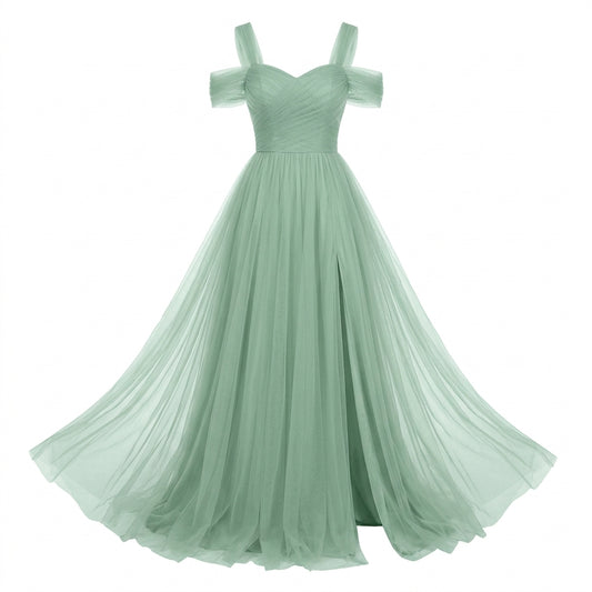 Ethereal Sage Forest Tulle Gown Dress