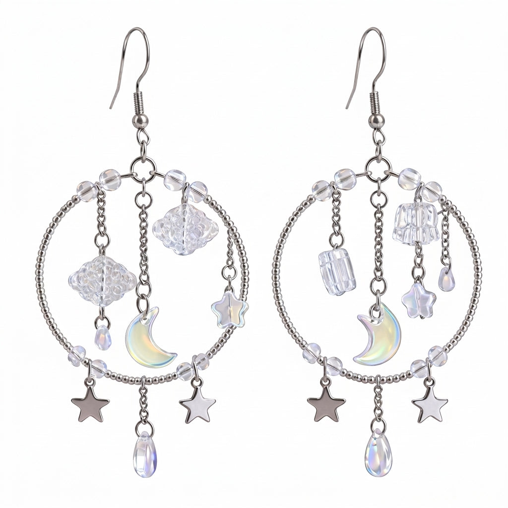 Fairycore Mond- und Stern-Creolen
