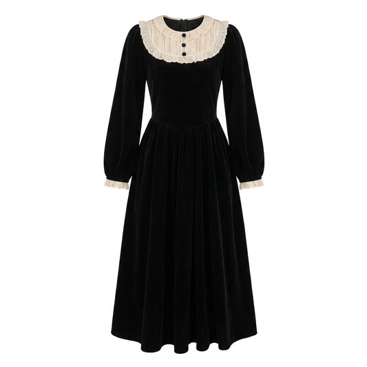 Dark Cottagecore Collar Velvet Maxi Dress