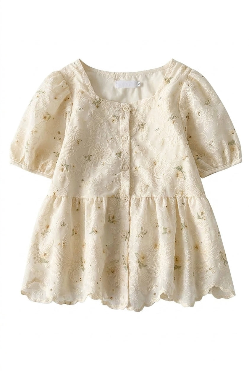 Cottagecore Scalloped Jacquard Blouse