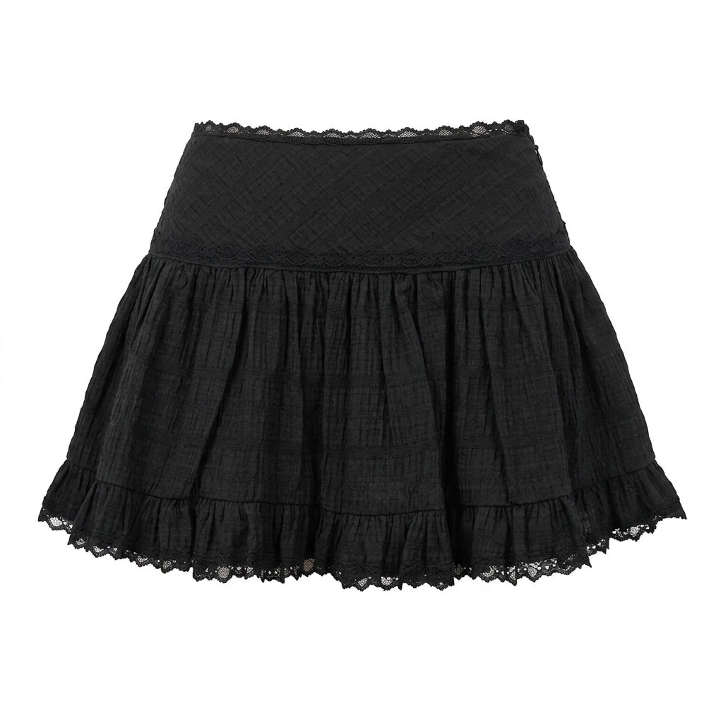 Dark Cottagecore Ruffle Mini Skirt