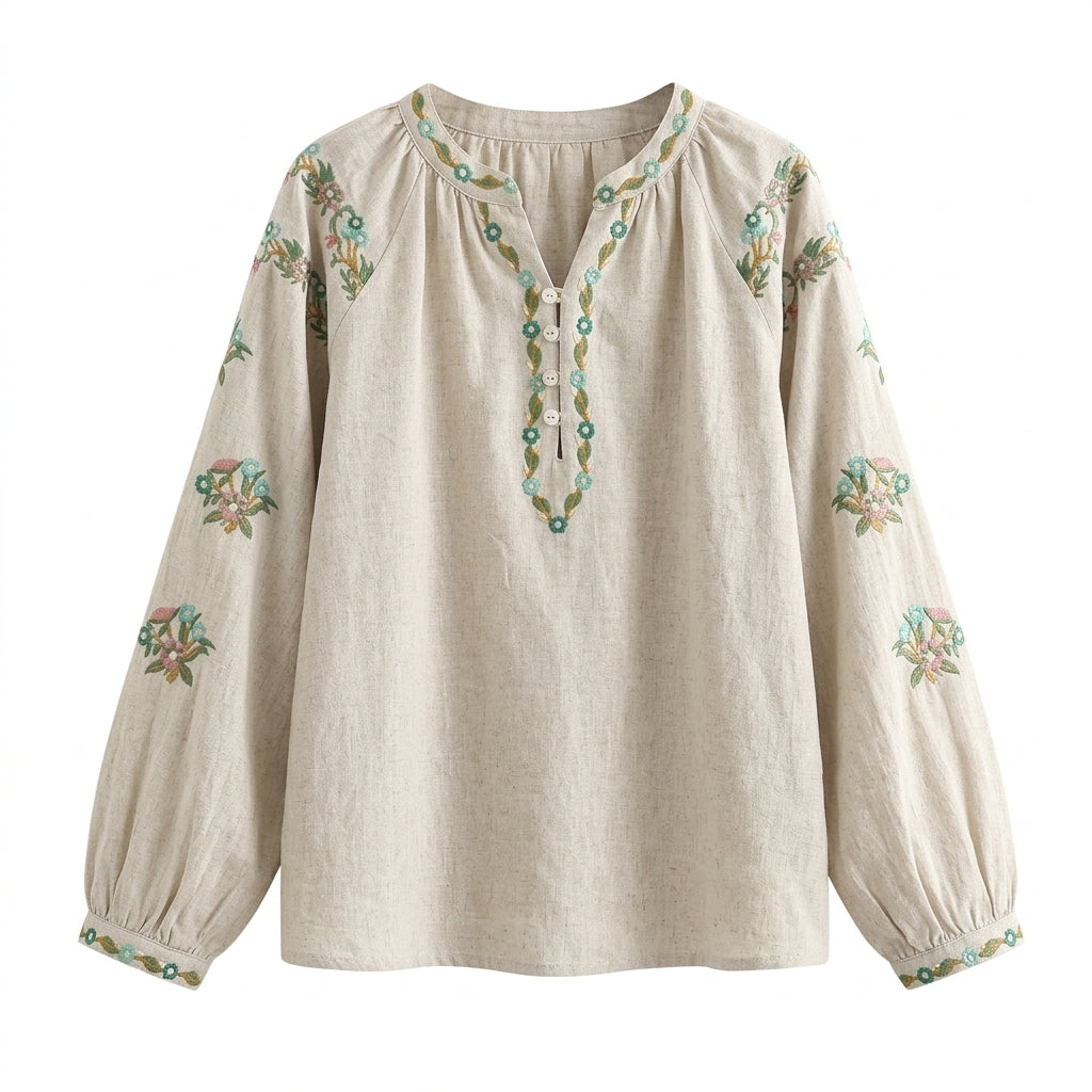 Cottagecore Embroidered Folk Blouse