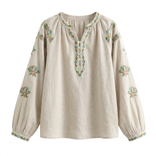 Cottagecore Embroidered Folk Blouse