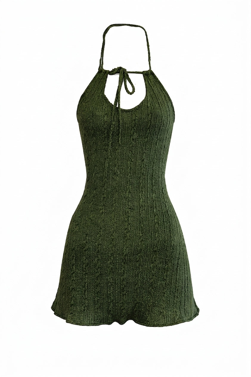 Fairy Grunge Cable Knit Halter Mini Dress