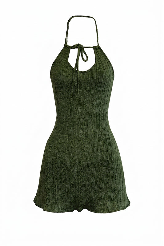 Fairy Grunge Cable Knit Halter Mini Dress