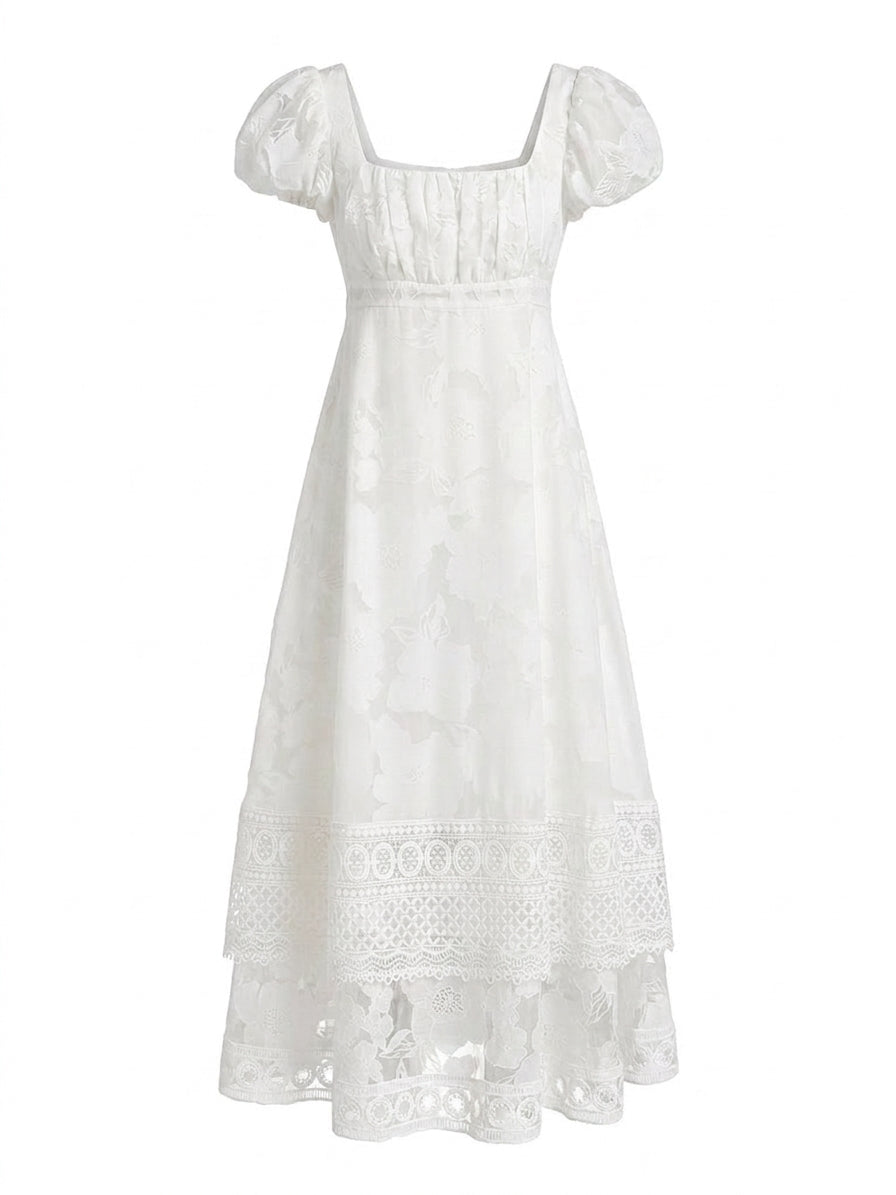 Ethereal White Lace Empire Maxi Dress