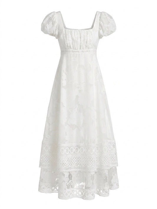 Ethereal White Lace Empire Maxi Dress