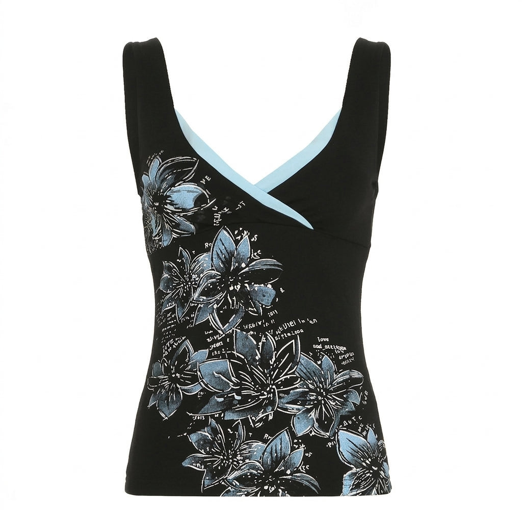 Tanktop mit Gothic-Blumenmuster und Raffungen