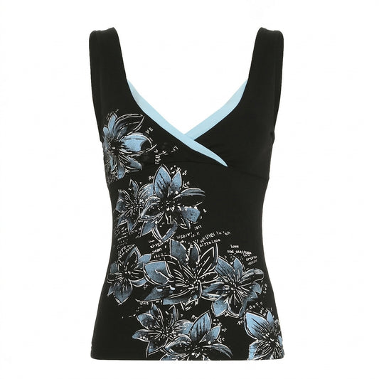 Tanktop mit Gothic-Blumenmuster und Raffungen