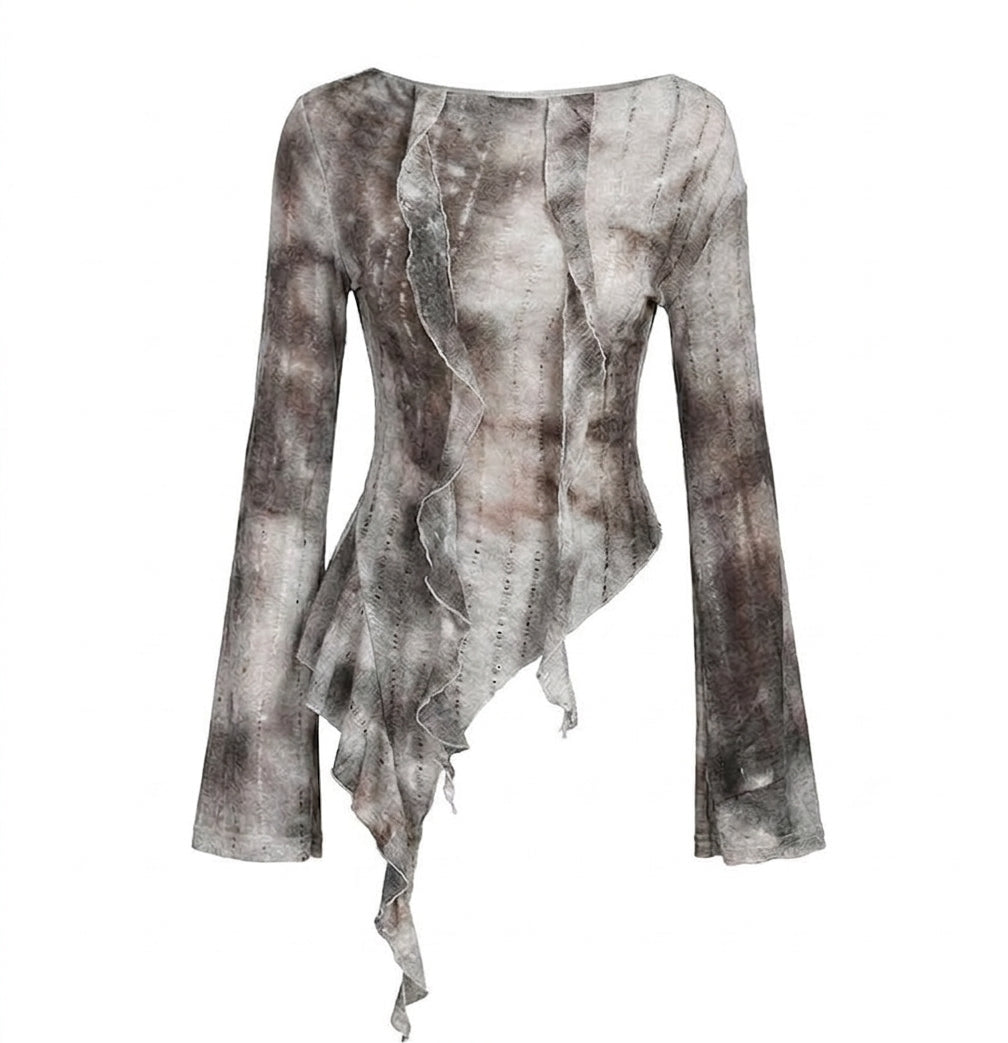 Fairy Grunge Ashen Ruffle Distressed Blouse