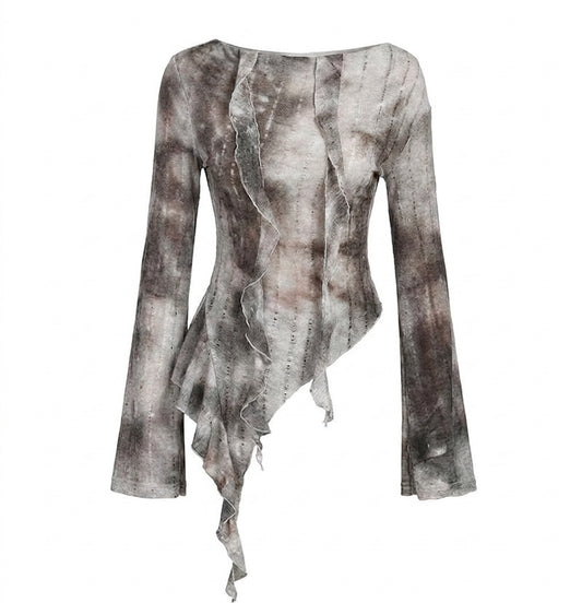 Fairy Grunge Ashen Ruffle Distressed Blouse