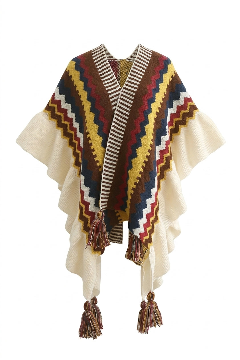 Vintage Aesthetic Tassel Knit Poncho