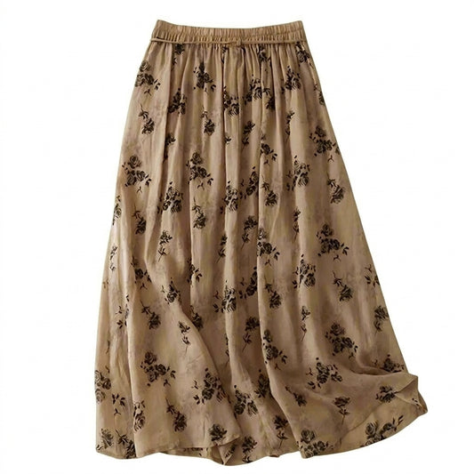 Cottagecore Faded Rose Midi Skirt