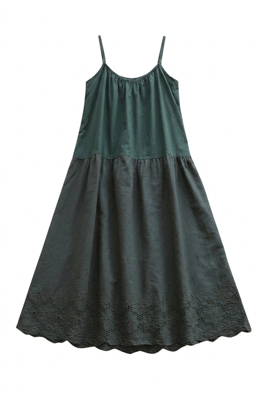 Mori Girl Sage Eyelet Slip Dress