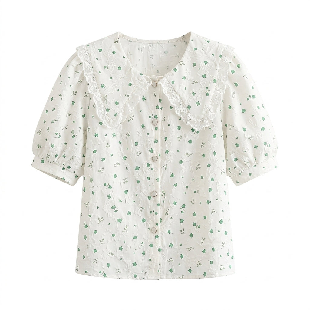 Cottagecore Clover Drift Lace Collar Blouse