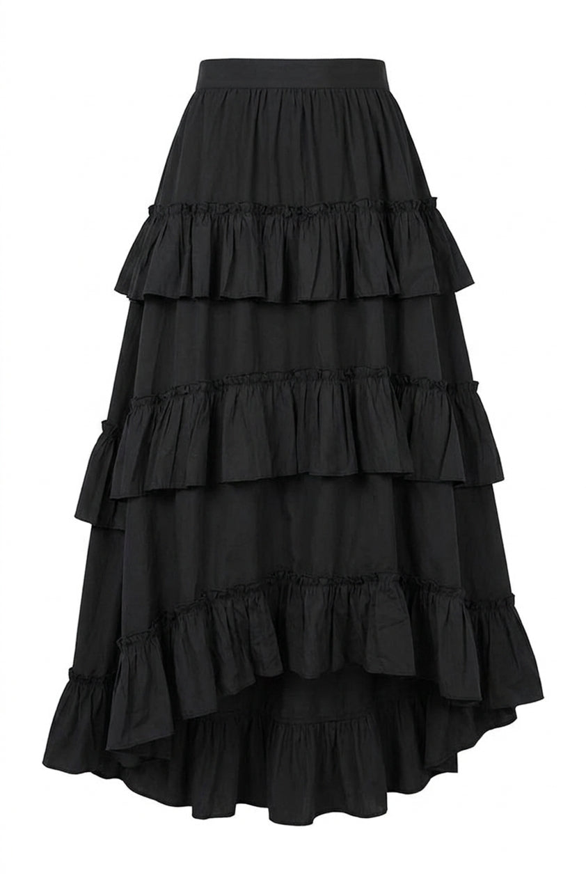 Dark Cottagecore Cascade Ruffle Midi Skirt