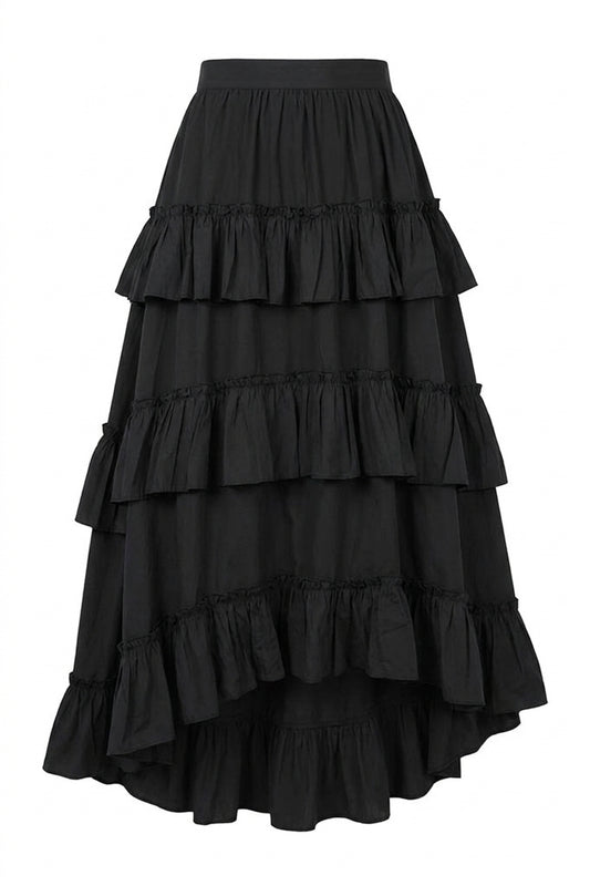 Dark Cottagecore Cascade Ruffle Midi Skirt