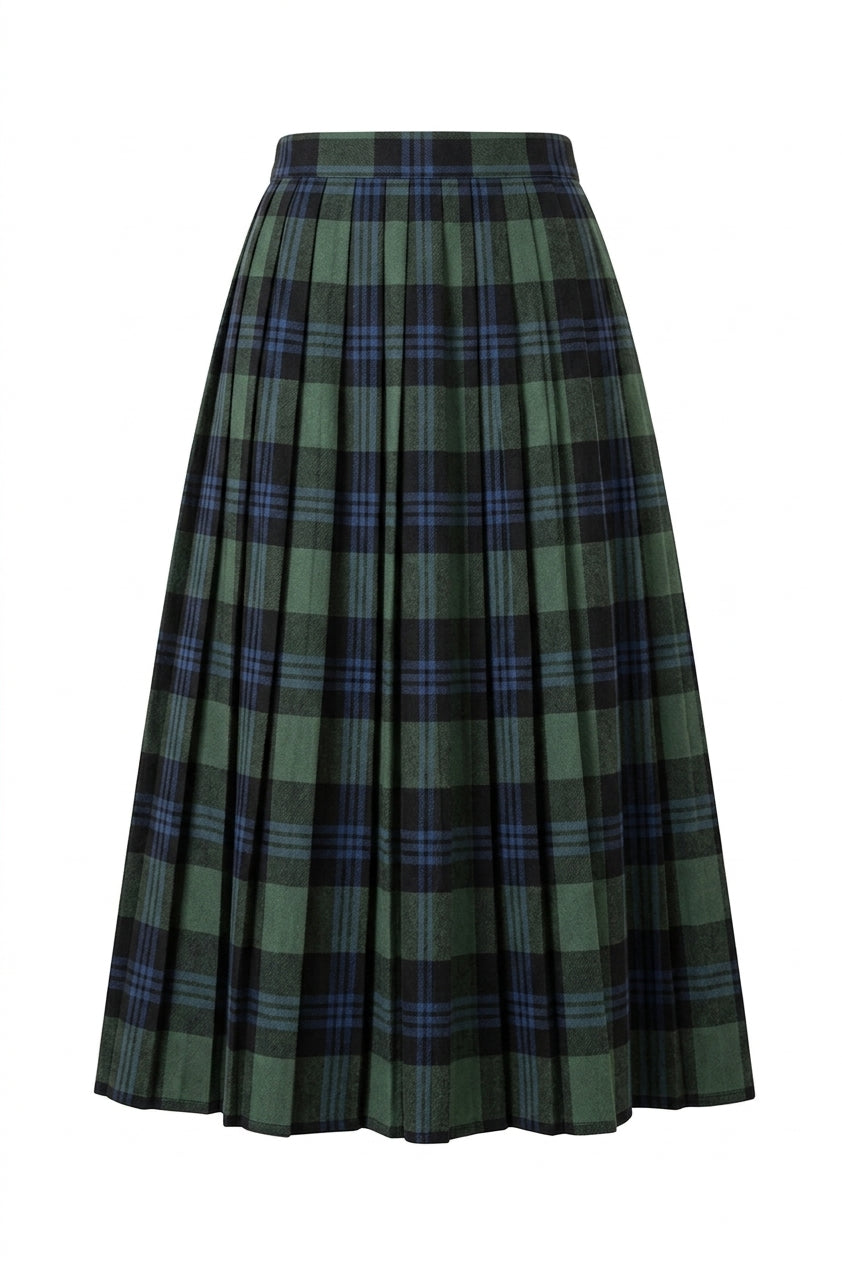 Vintage Aesthetic Plaid Pleated Midi Skirt